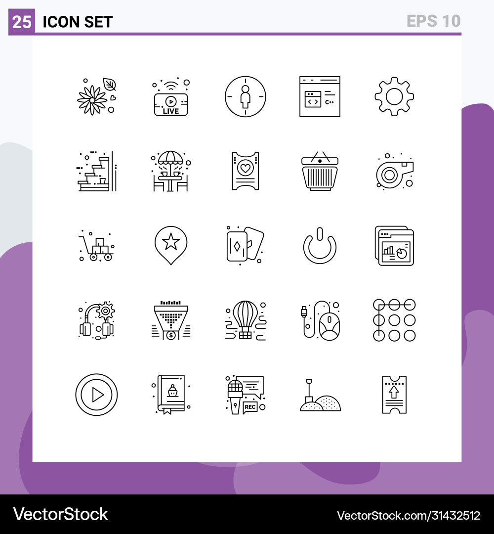 User interface pack 25 basic lines cog vector image