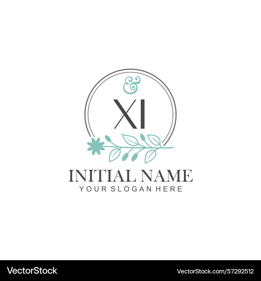 Xi initial logo templates with botanical elements Xi initial logo templates with botanical elements vector image