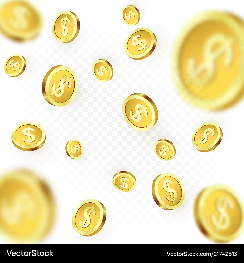 Golden Coins Falling on Transparent Background Vector Image