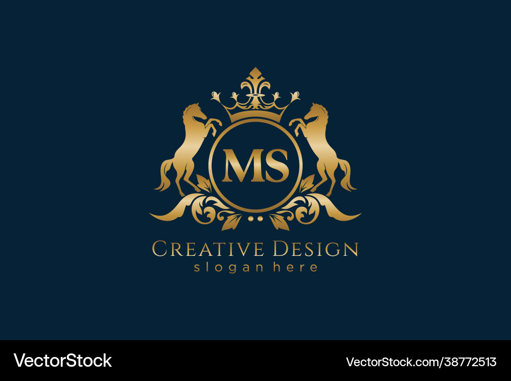 Initial ms retro golden crest with circle and two vector image