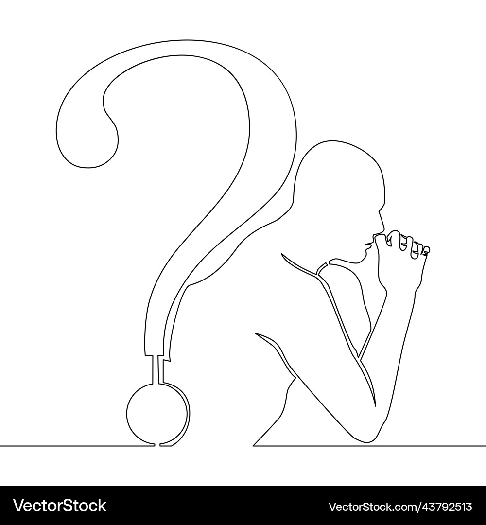 Single Line Thinking Man with Question Mark Vector Image
