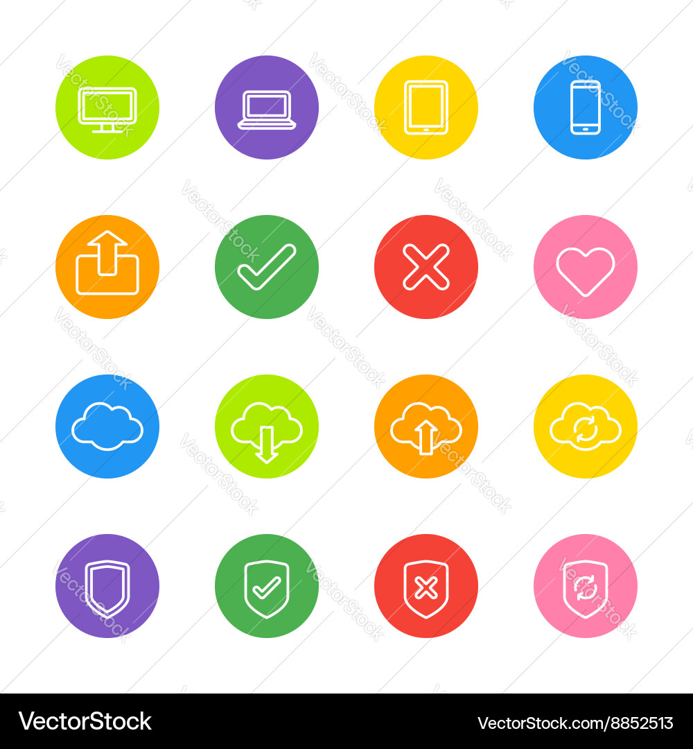 White line web icon set on colorful circle Vector Image