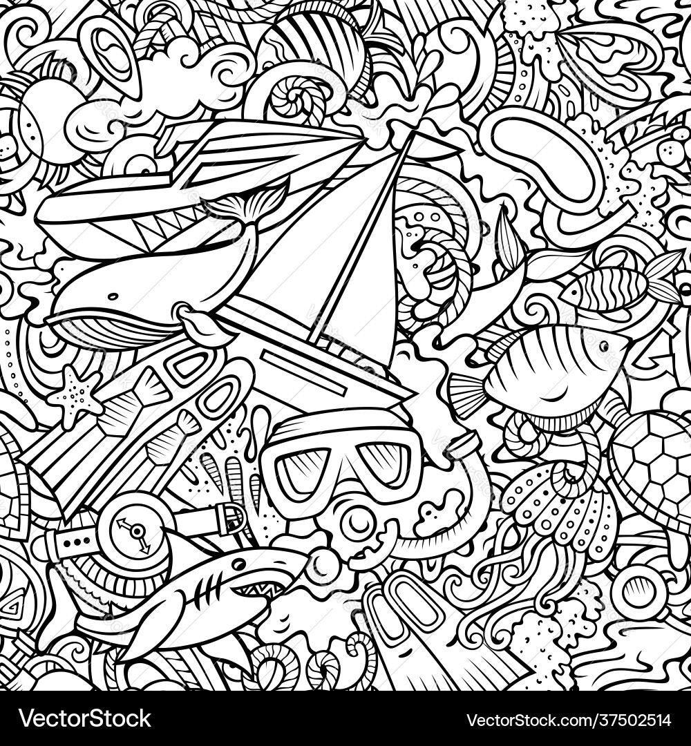 Diving Cartoon Doodle Pattern vector image
