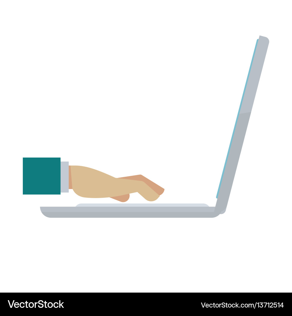 Man hand typing on notebook isolated white vector image