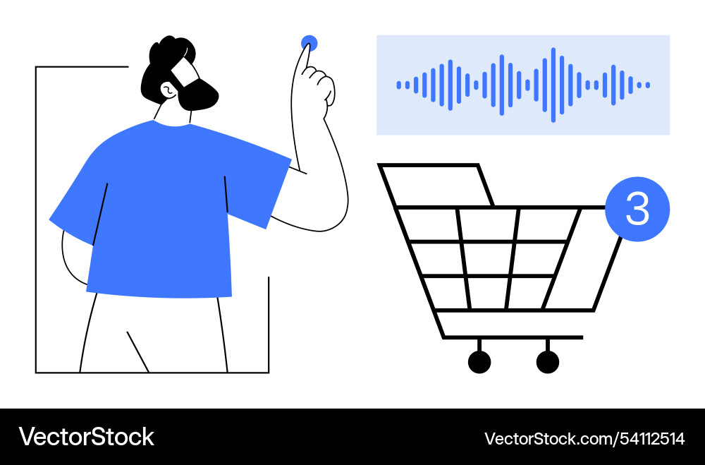 Man using voice command to interact with shopping Man using voice command to interact with shopping vector image