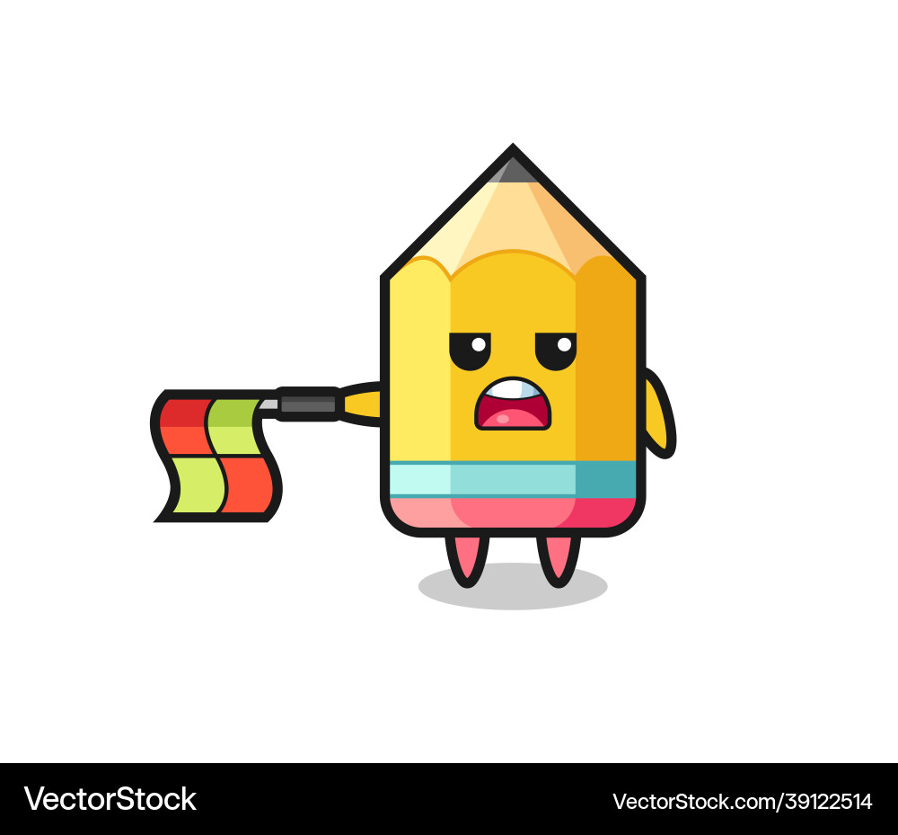 Pencil character as line judge hold the flag Pencil character as line judge hold the flag vector image