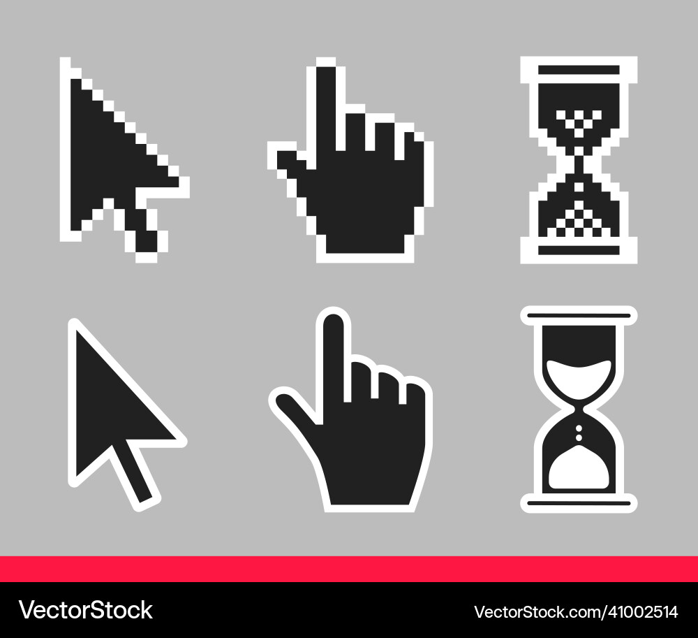 Pointer hand arrow and hourglass loading clock Pointer hand arrow and hourglass loading clock vector image