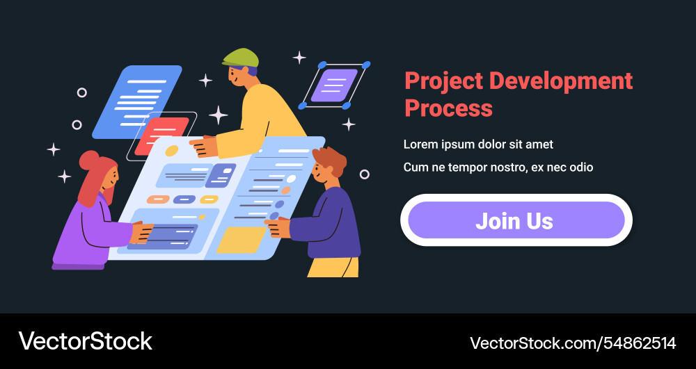 Project development process teamwork concept Project development process teamwork concept vector image
