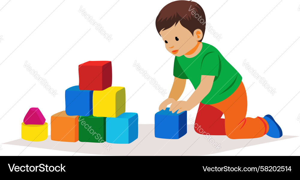 Young boy building with colorful blocks design Vector Image