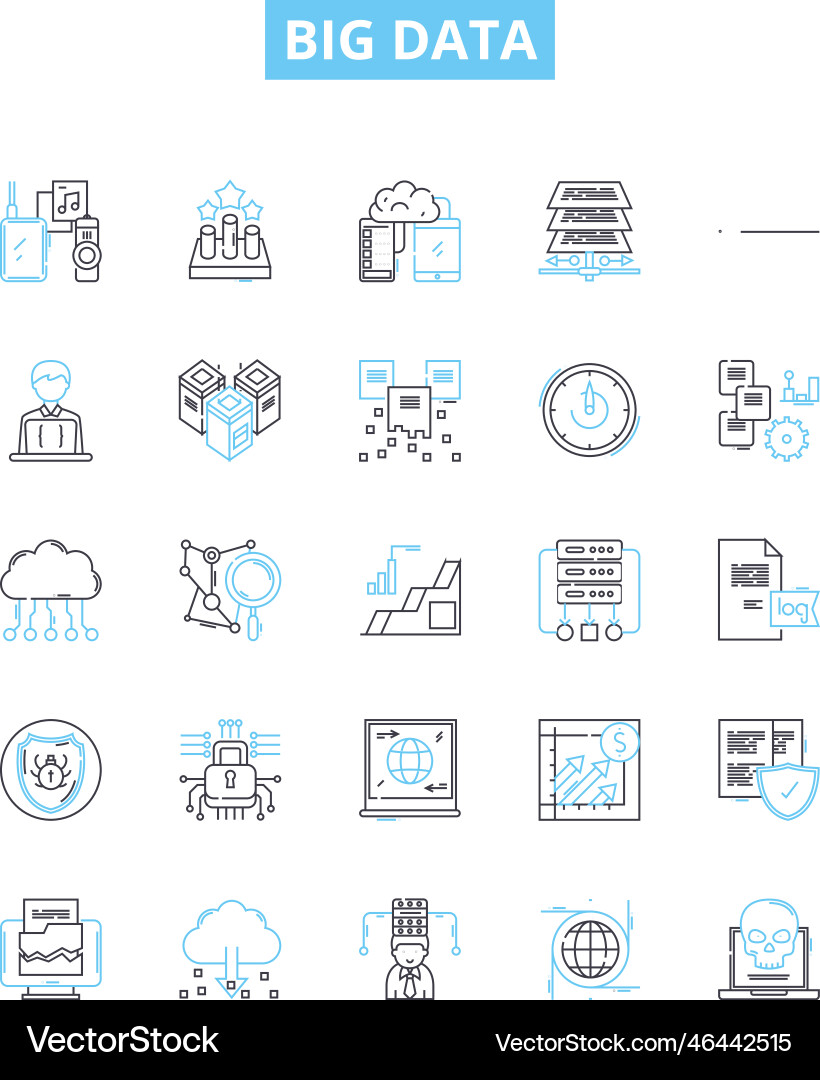 Big data line icons set hadoop analytics Big data line icons set hadoop analytics vector image
