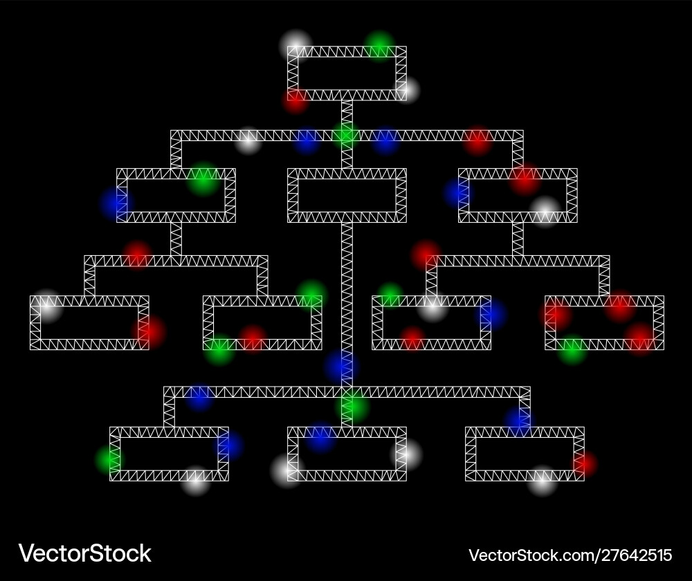 Bright mesh carcass algorithm tree with flash Bright mesh carcass algorithm tree with flash vector image