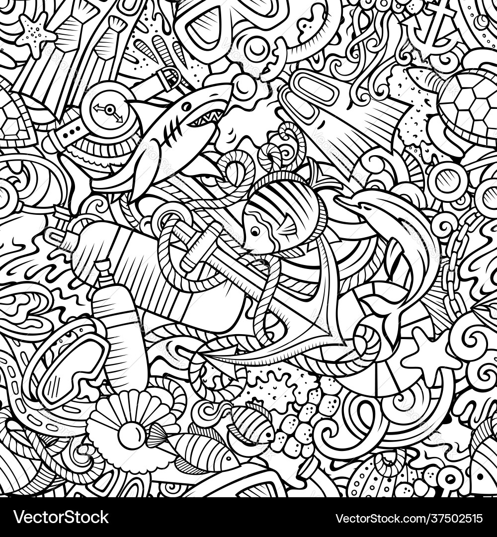 Cartoon doodles diving seamless pattern Royalty Free Vector