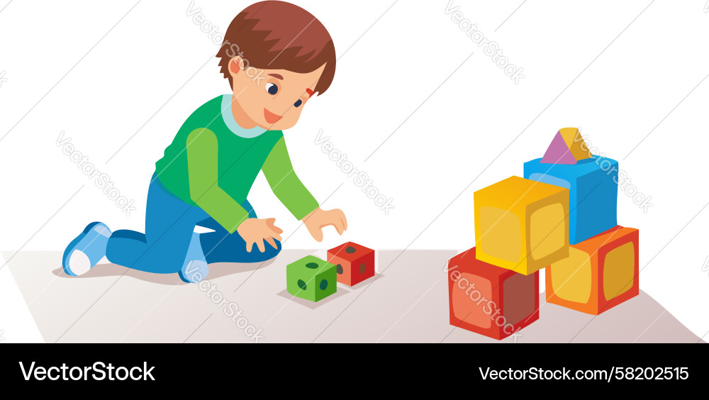 Child Stacking Blocks - Focus & Precision Vector Image
