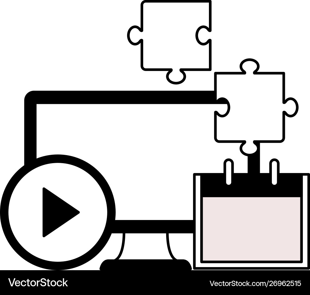 Desktop computer with calendar and puzzle pieces Desktop computer with calendar and puzzle pieces vector image