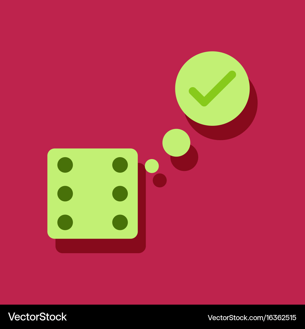 Flat icon design collection dice and check mark vector image