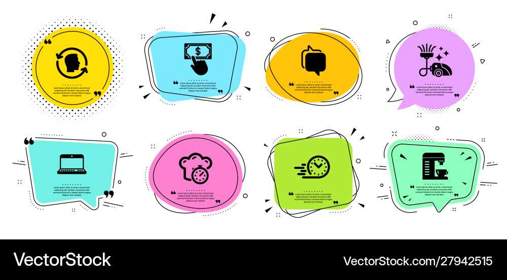 Notebook cooking timer and messenger icons set Vector Image