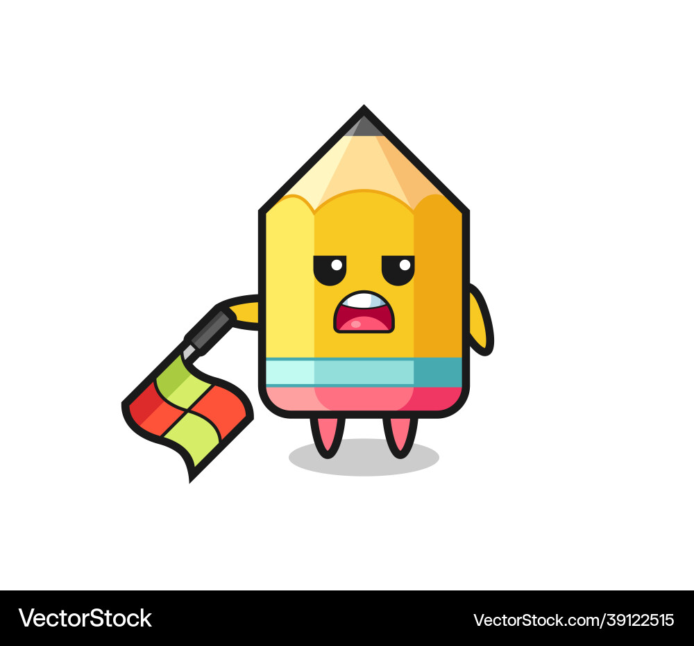 Pencil character as line judge hold the flag down Pencil character as line judge hold the flag down vector image