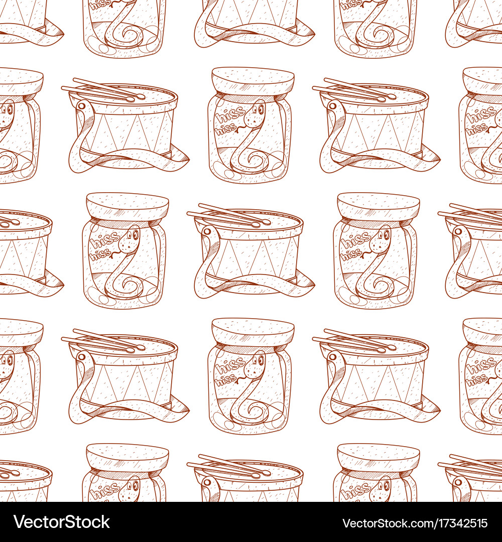 Seamless pattern with a drum and snake vector image