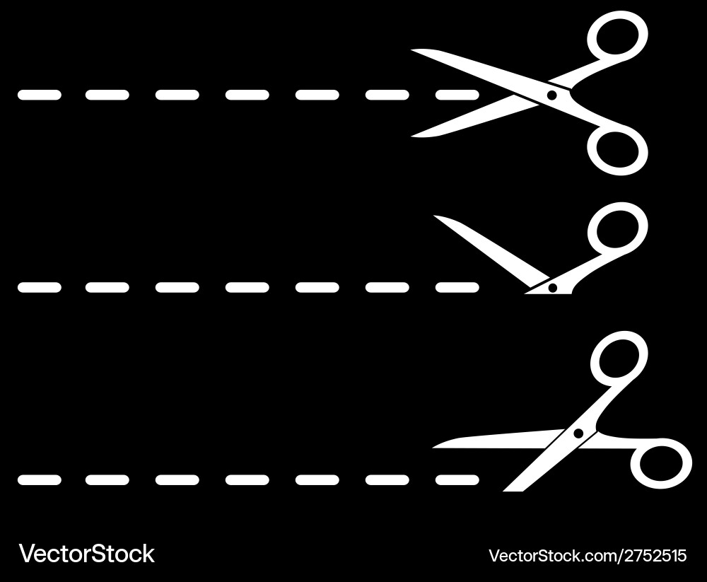 White scissors and cut lines set vector image