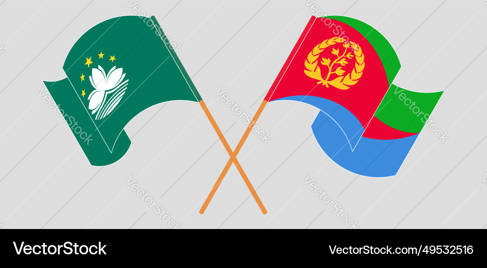 Crossed and waving flags of macau eritrea Vector Image