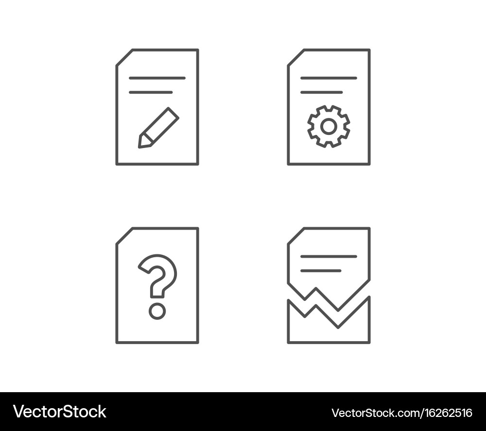 Document edit and corrupt file line icons vector image