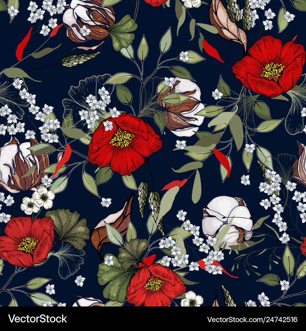 Modern botanical background hand drawn folk Modern botanical background hand drawn folk vector image