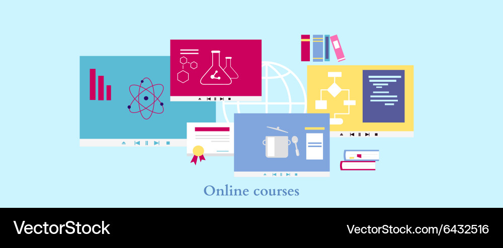 Online course icon flat design style Royalty Free Vector