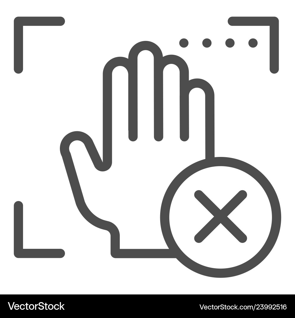 Palm recognition error line icon palmprint access Palm recognition error line icon palmprint access vector image