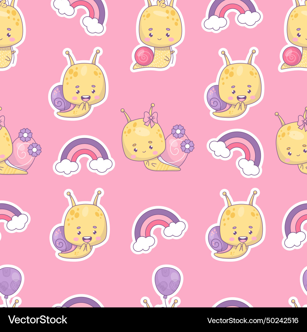 Seamless pattern with cute snail characters Seamless pattern with cute snail characters Vector Image