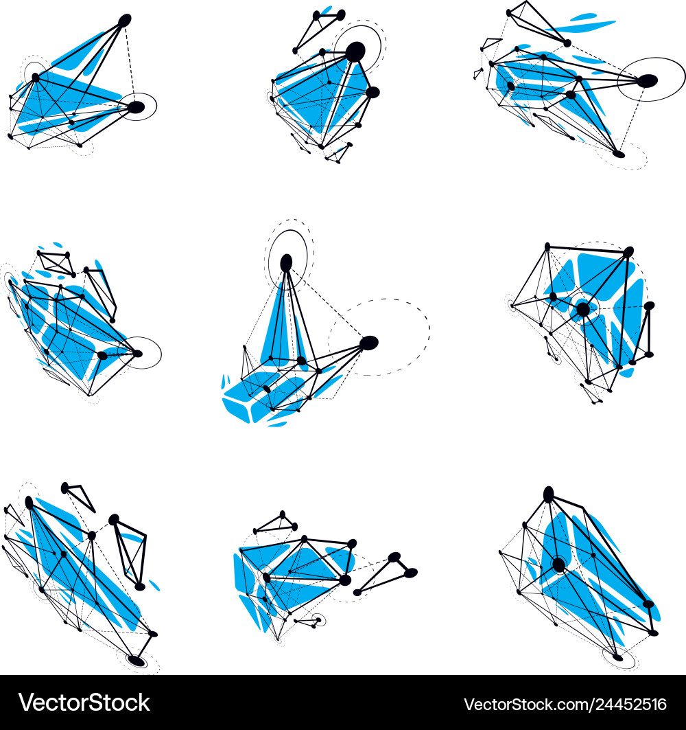 Set aus dimensionalem Drahtrahmen niedrige Polyobjekte Set aus dimensionalem Drahtrahmen niedrige Polyobjekte vektorbild