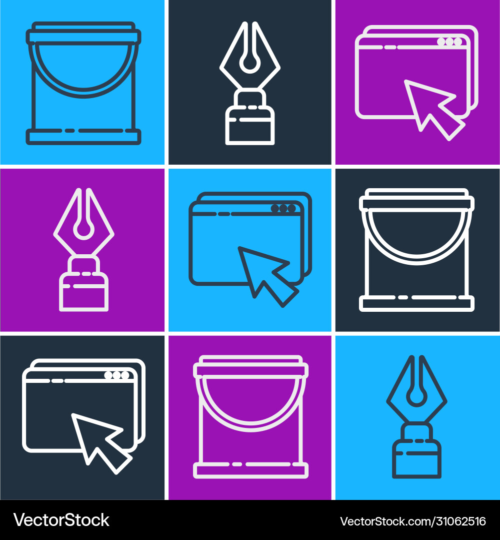 Set line paint bucket web design and development Set line paint bucket web design and development vector image