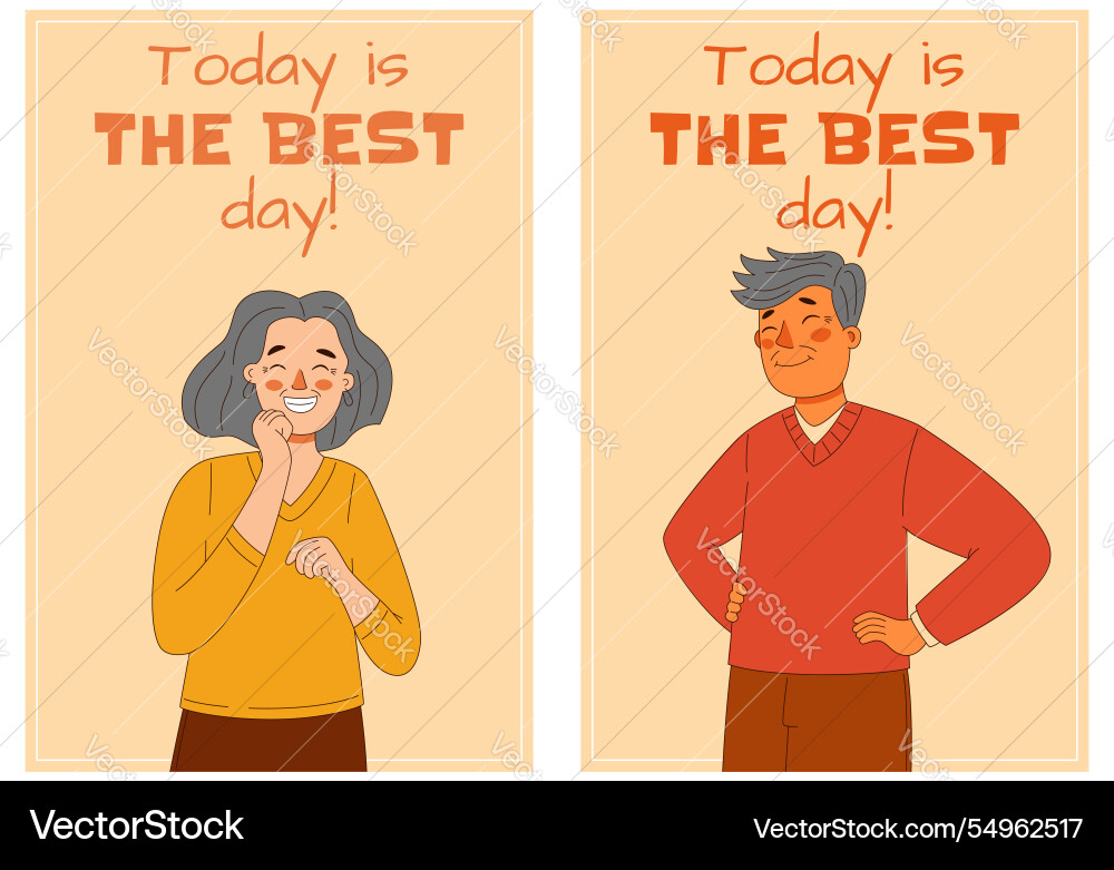 A small set of cards featuring happy elderly A small set of cards featuring happy elderly vector image