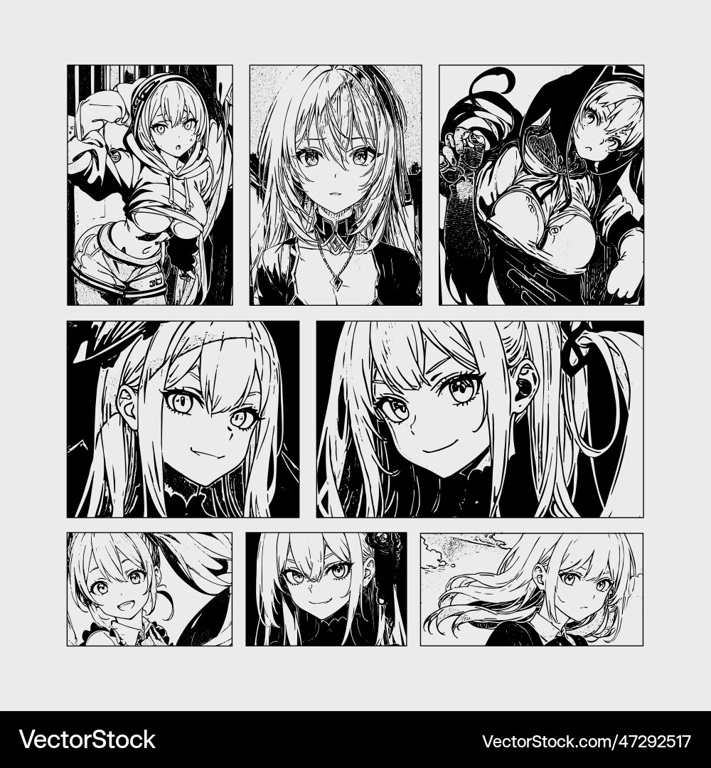 Anime pack cute japanese faces manga art Anime pack cute japanese faces manga art vector image