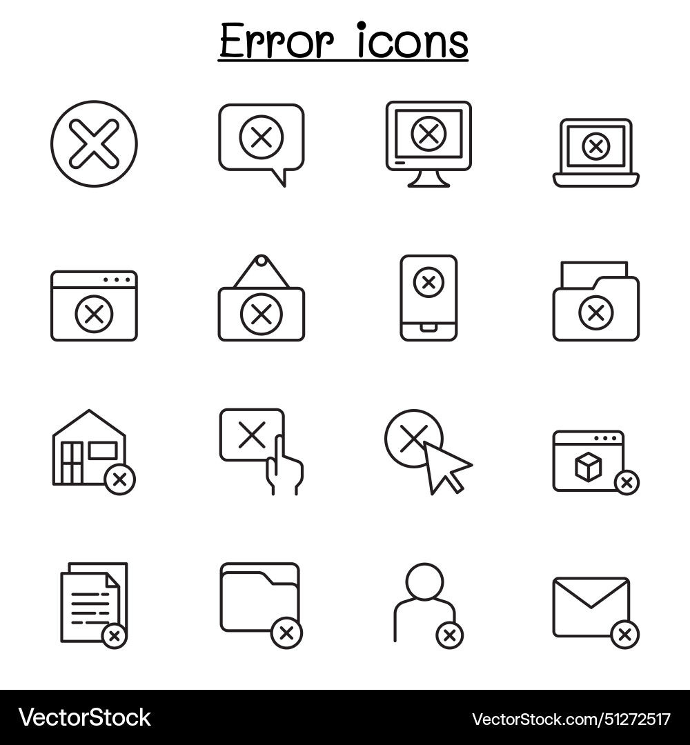 Error icon set in thin line style Royalty Free Vector Image