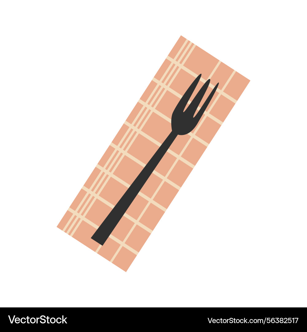 Fork on napkin in flat design tableware setting Vector Image