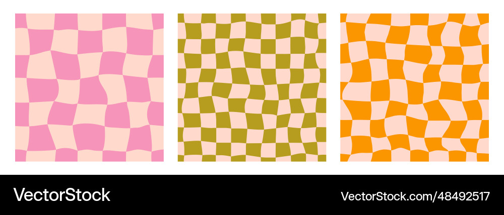 Groovy seamless checkerboard background set Vector Image