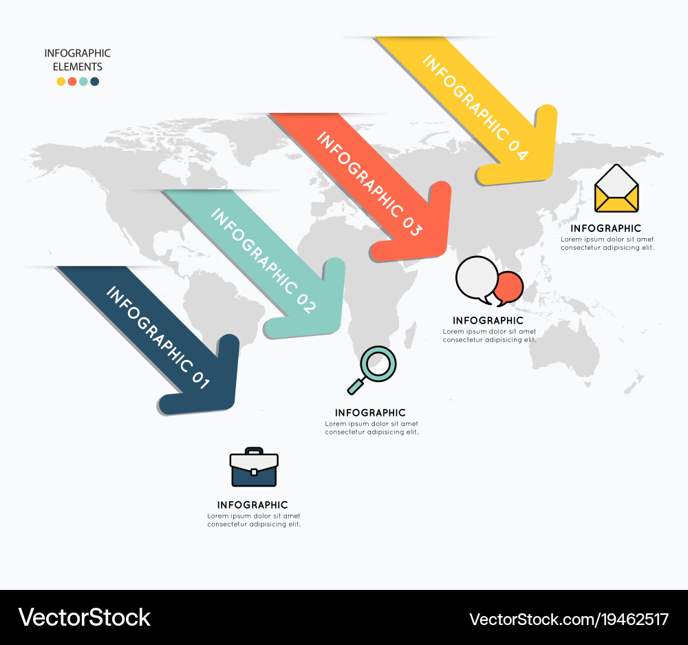 Infographic elements with icons on map background vector image
