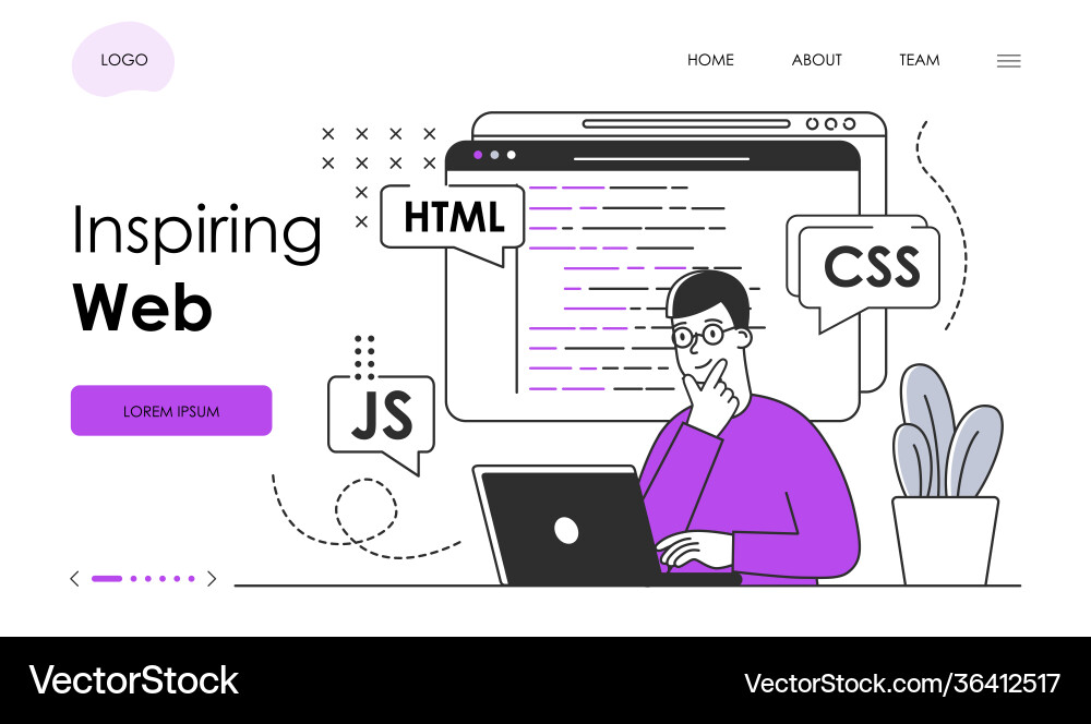 Man Programming Website on Laptop vector image