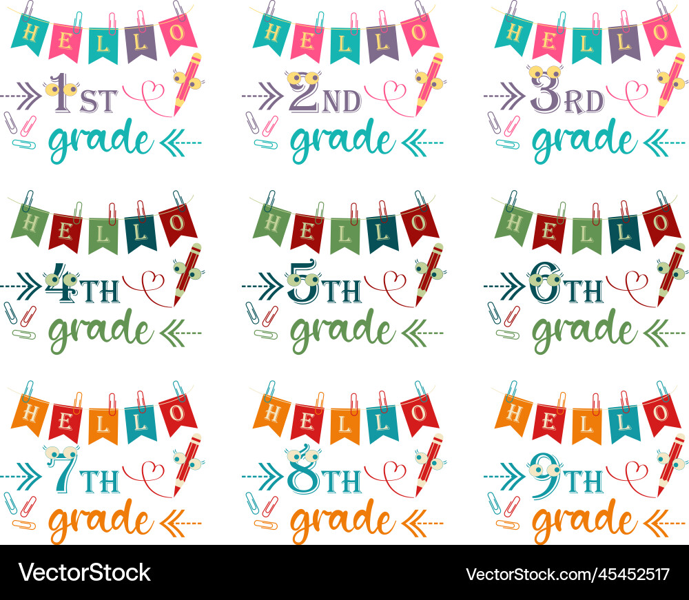Set of compositions with hello school typography Vector Image