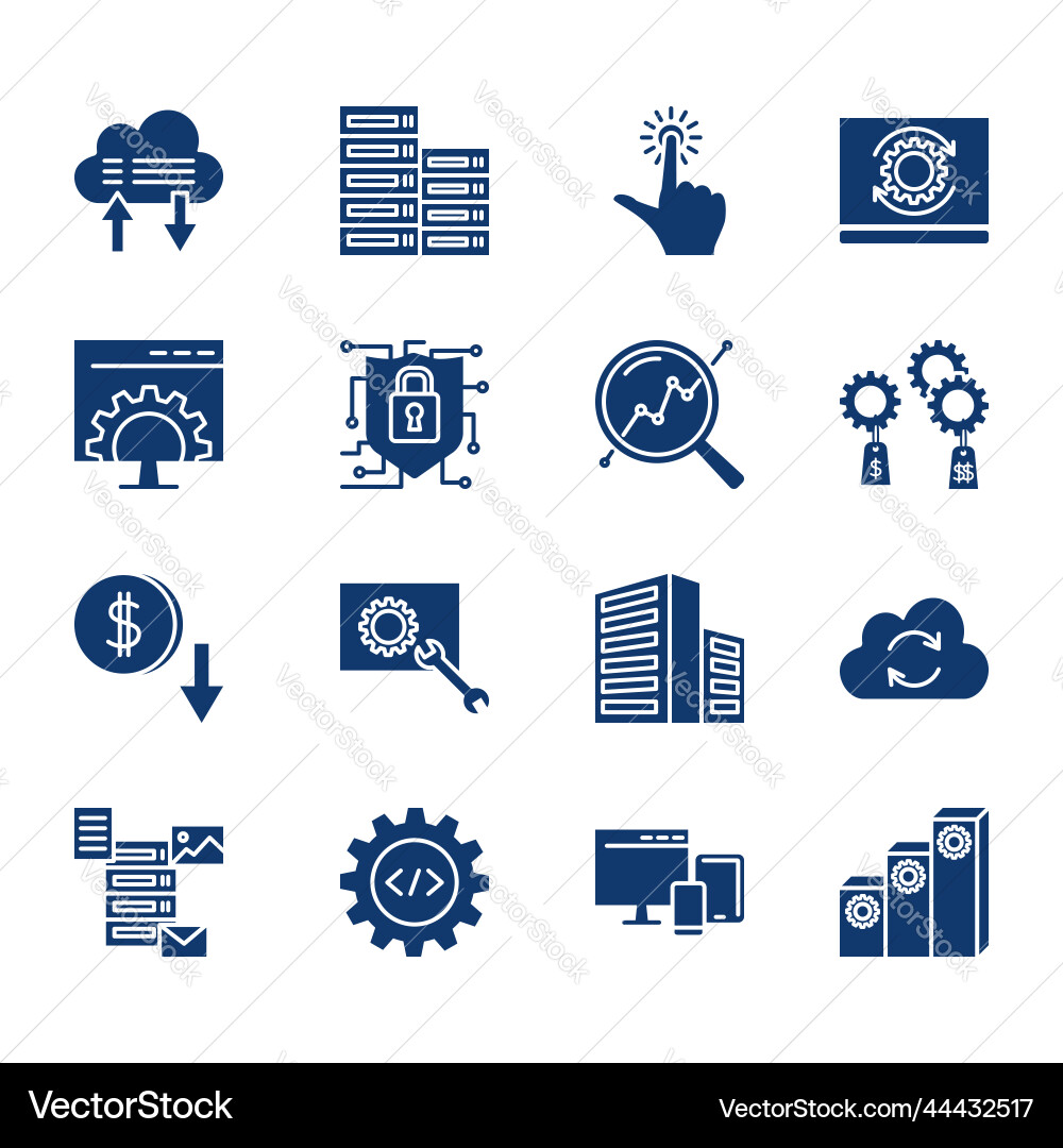 Software & Tech Glyph Icon Set Vector Image
