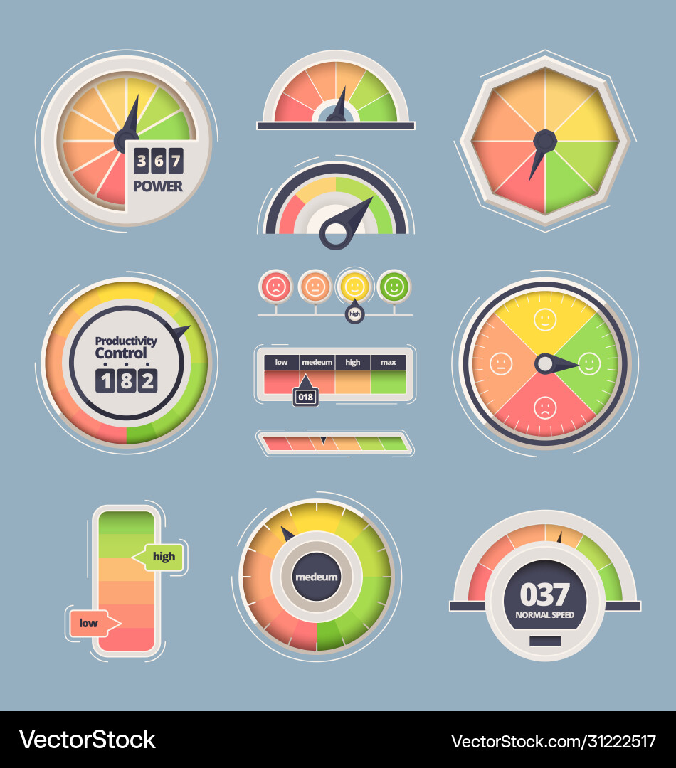 Speedometer indicator set dashboard information Speedometer indicator set dashboard information vector image