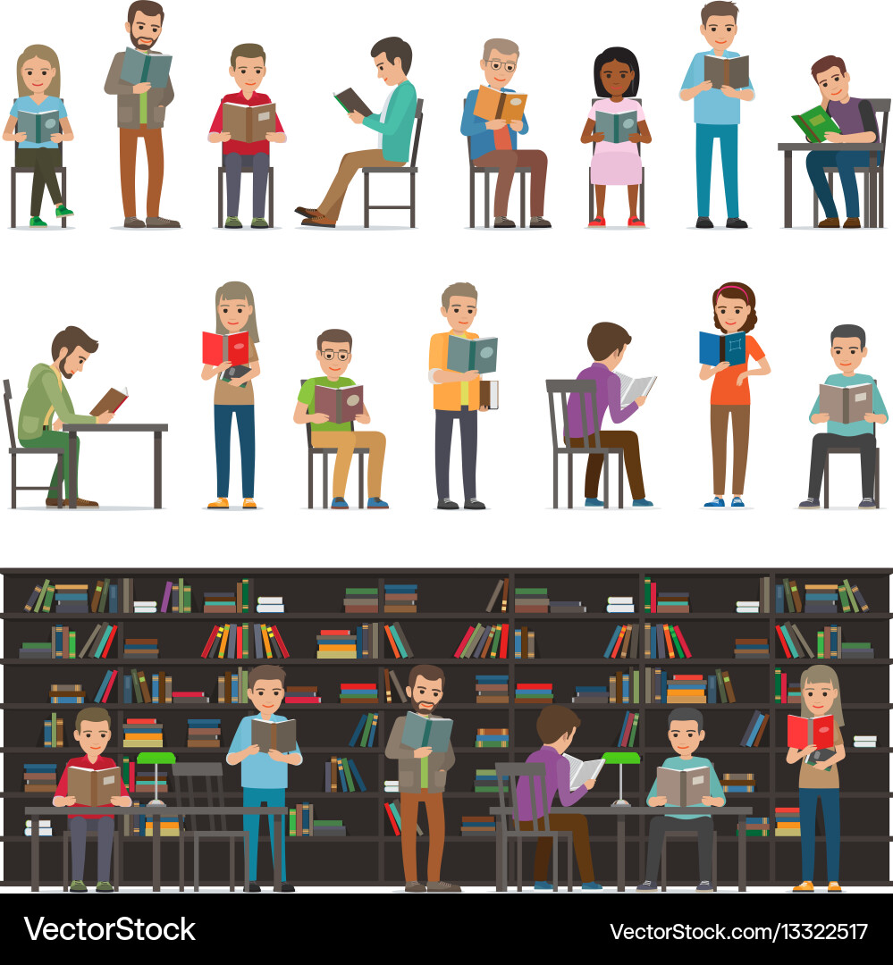 Study Group in Library vector image
