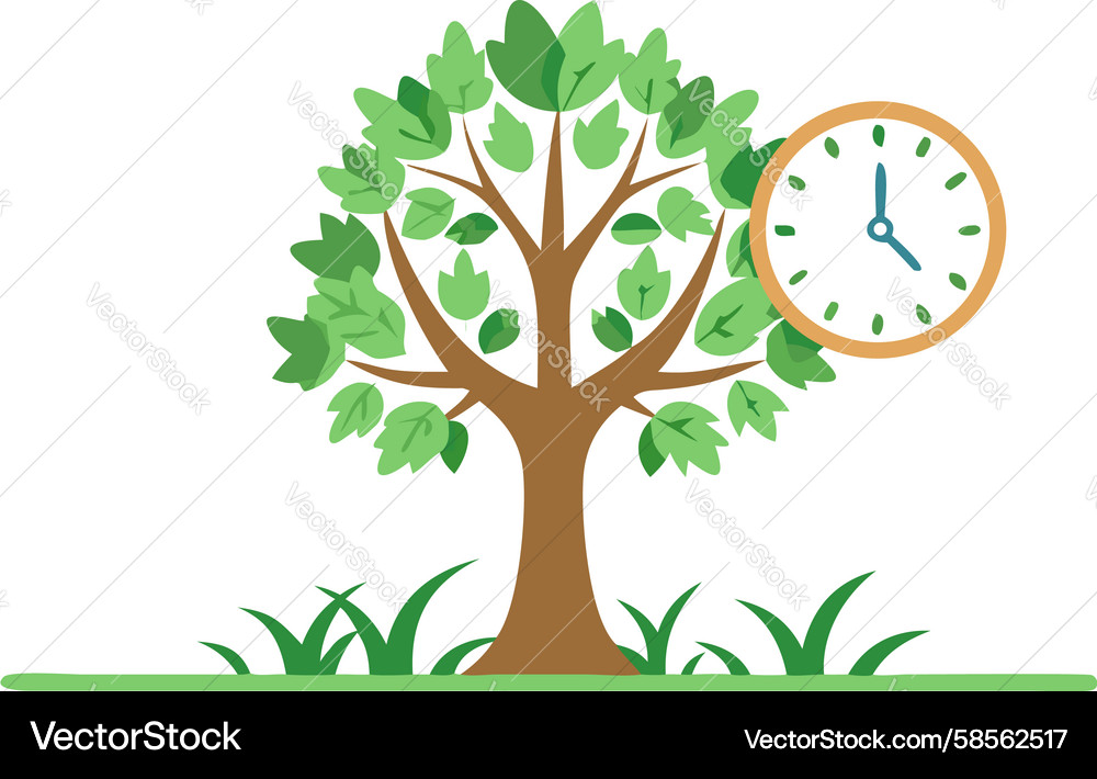 Tree with Clock on Trunk - Time & Nature Vector Image