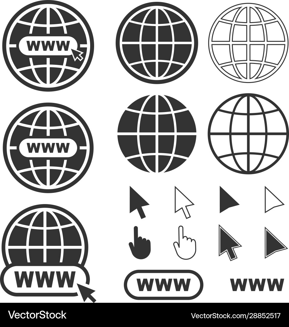 Web site internet icon shape with cursor set Web site internet icon shape with cursor set Vector Image