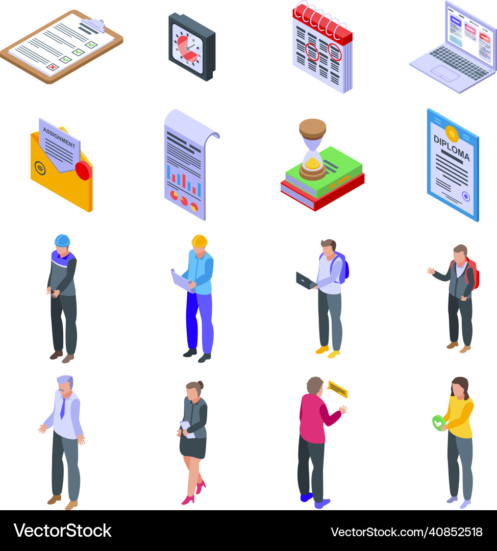 Assignment icons set isometric style vector image