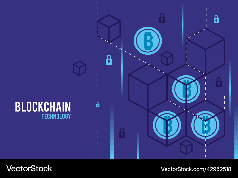 Bitcoins in blockchain technology background Vector Image
