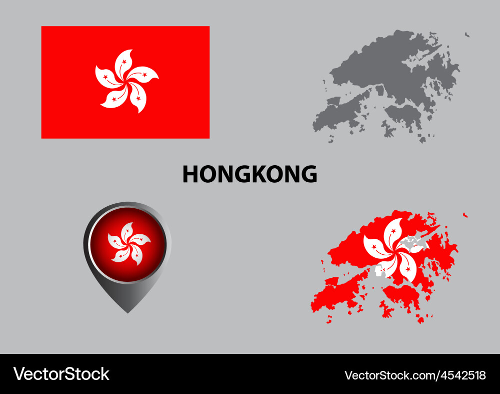 Hong Kong Map with Symbol vector image
