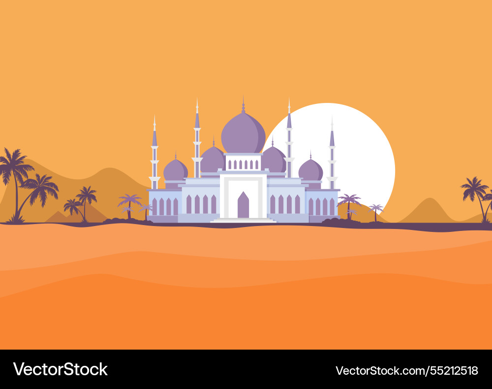 Mosque building muslim religion flat Royalty Free Vector