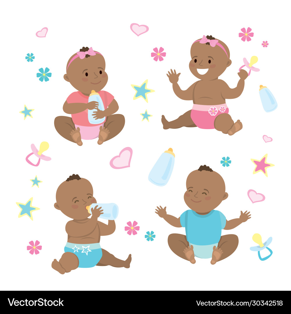 Neugeborene african american baby set Neugeborene african american baby set vektorbild