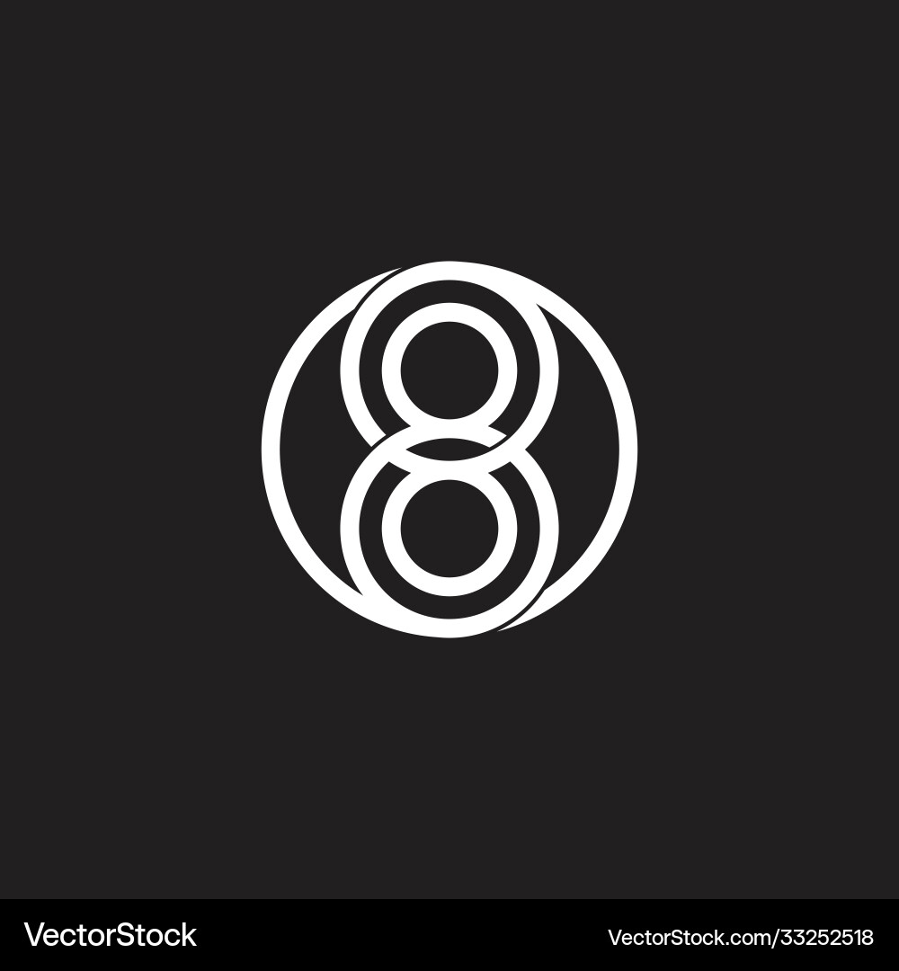 Number 8 linked overlapping circles logo vector image